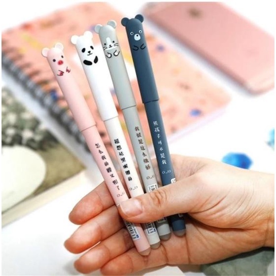 

Nikmati 4 Pcs/Set Kawaii Pig Bear Cat Mouse Erasable Gel Pen Pulpen Hitam Terbatas