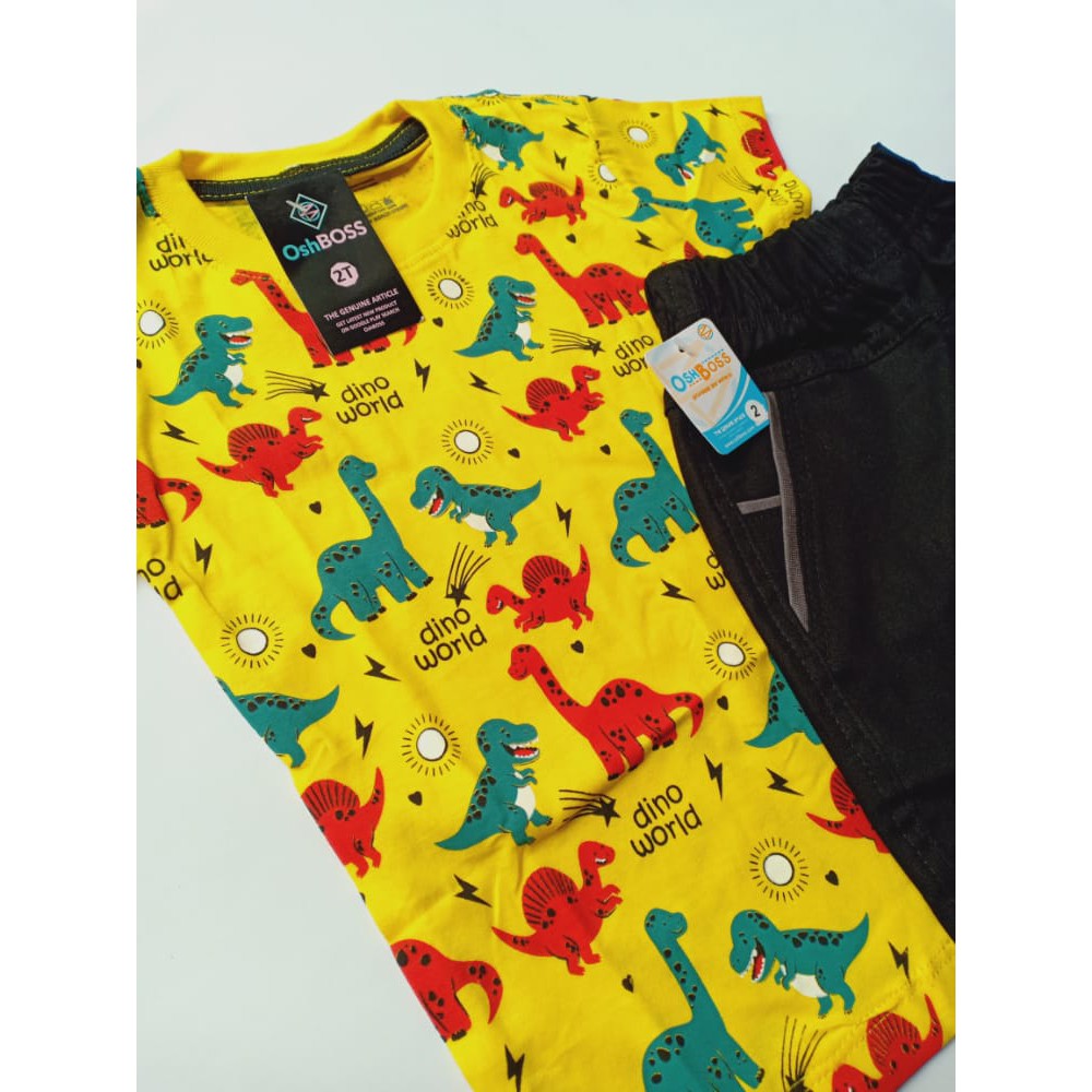 COD STELAN BAJU ANAK LAKI LAKI MOTIF DINO KUNING  DAN CINO PENDEK 2-6 TAHUN-3