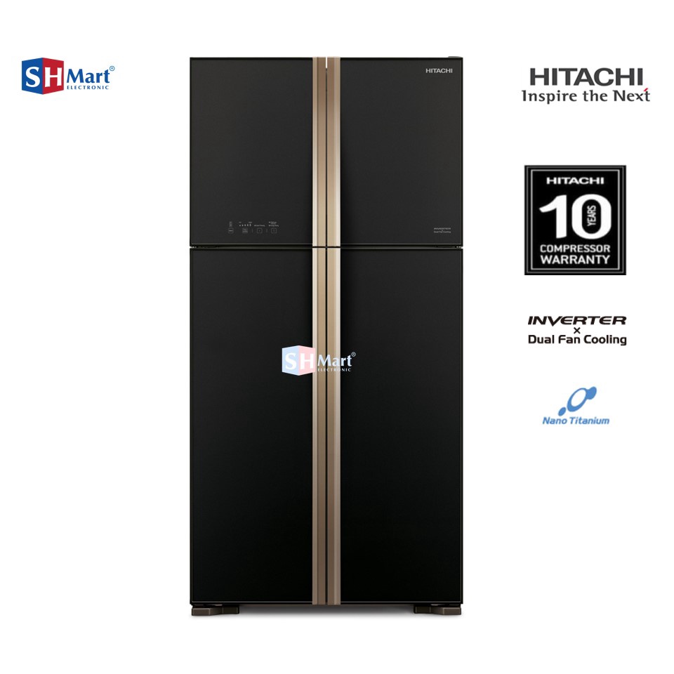 KULKAS SIDE BY SIDE HITACHI 4 PINTU KAPASITAS 510 LITER R-W61PGD4GBK / RW61PGD4 GBK INVERTER GARANSI RESMI