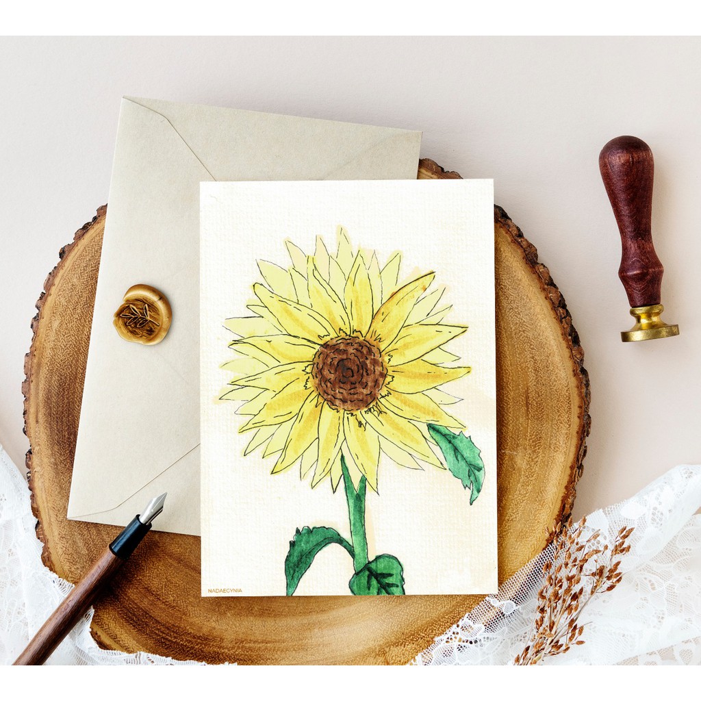 

Postcard Sunflower (Kartu Pos Bunga Matahari) Watercolor, Greeting Card