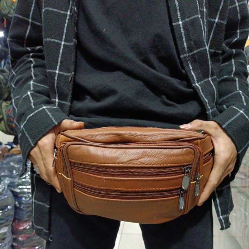 [PJC] Waistbag Kulit Pria Selempang &amp; Bahu 7 Resleting || Waist bag Shoulder &amp; Chestbag Kulit Exlusive