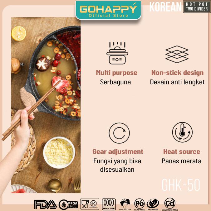 Panci Hot Pot 32 Cm Shabu Shabu / Steamboat Alat Panggang Kuah 2 Sisi