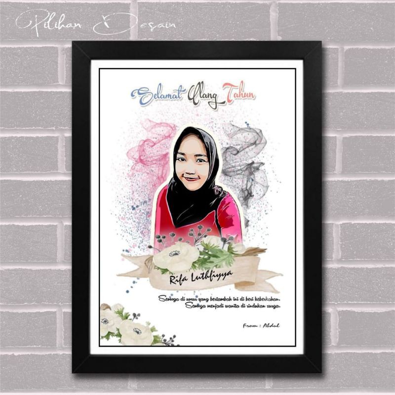 FRAME KACA + CETAK + DESIGN karikatur foto hadiah kado custom ultah anniversary wisuda unik cowok