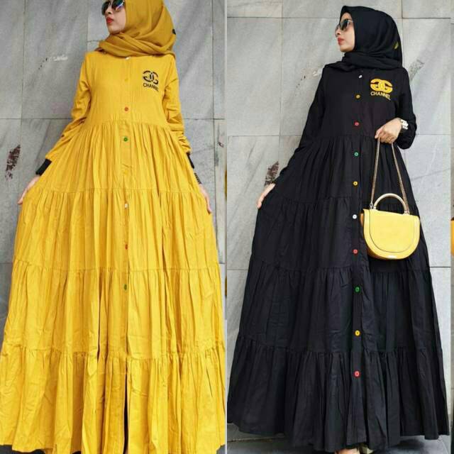READY  ORY SHR  MAXI DRESS COTTON LINEN + SET HIJAB CHANEL