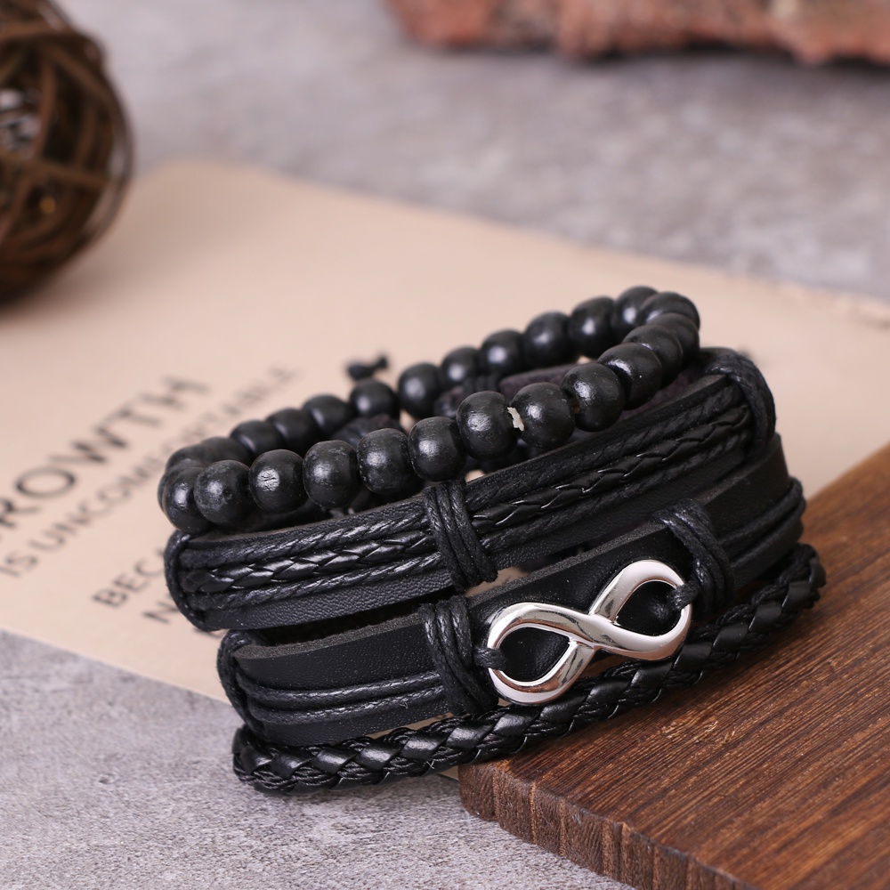 5pcs Set Braided Beaded Leather Bracelet for Menmulti-layer Suit Skull Bracelet Fashion Star Leaves Leather Bracelet Birthday Boyfriend Gift