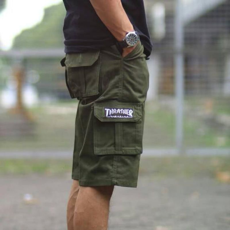Celana Pendek Cargo Pria Gunung PDL Army Doreng Motif Mma Casual-ARMY