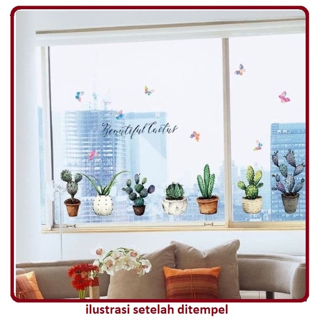 Wall Sticker Cactus Potted Plant SL7126/ Stiker Dinding Tanaman Pot Kaktus
