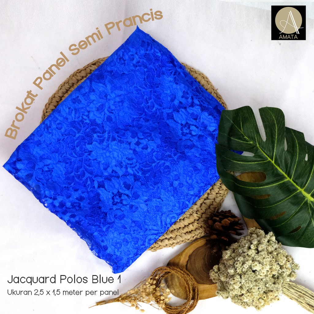 Kain Brokat Tile Semi Prancis Bahan Kebaya Jacquard Polos Biru 1