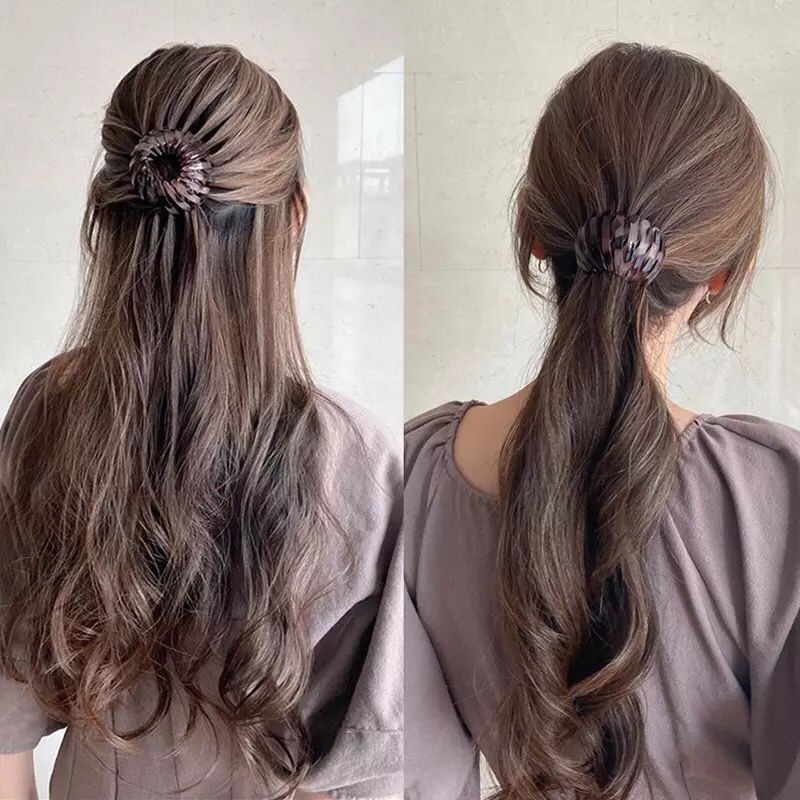 Ikat Rambut Ponytail Praktis Wanita /Jepit Rambut Multi Fungsi / Cepol Corak Bahan Plastik Gaya Retro Korea F617