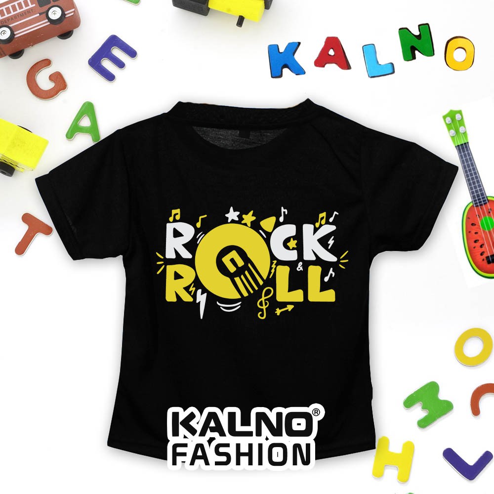 Baju Print tema musik ROCK N ROLL 383 warna hitam Laki-laki / Perempuan Umur 1-7th