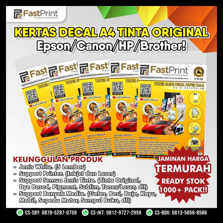 

Fast Print Kertas Water Slide Decal Paper White Usa Ukuran A4 170 Gram