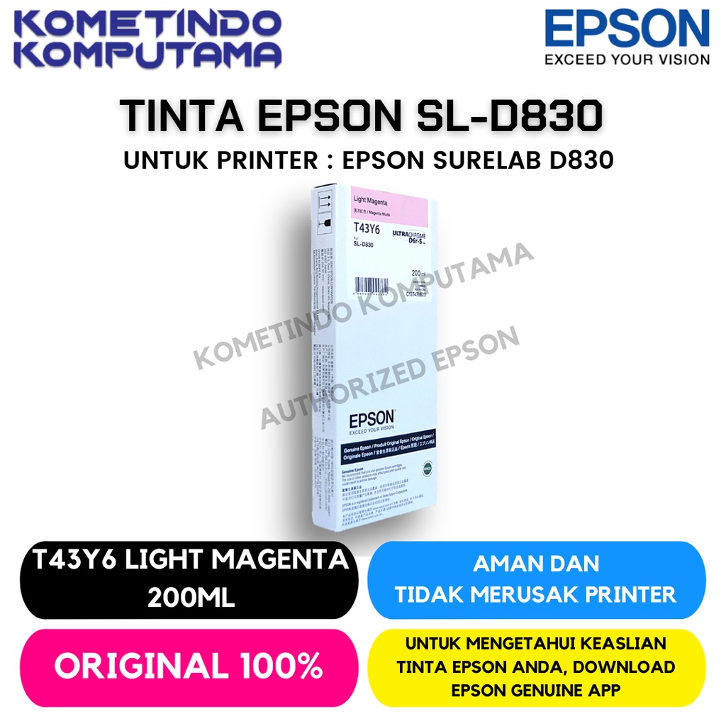 D830 Light Magenta TINTA CATRIDGE T43Y6 EPSON SL-D830 200ML Original 100% C13T43Y600 Merah Muda