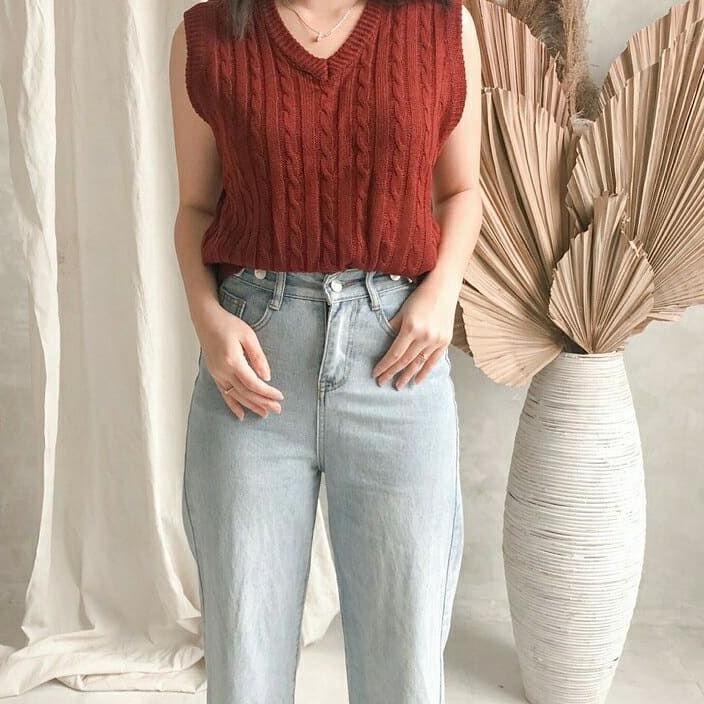 VEST ROMPI CABLE TEBAL KNIT PREMIUM | ROMPI RAJUT WANITA
