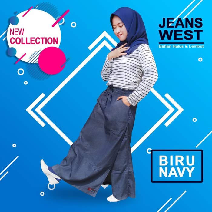 Rok Celana Muslimah Jeans West Biru Dongker Navy M Original Rocella