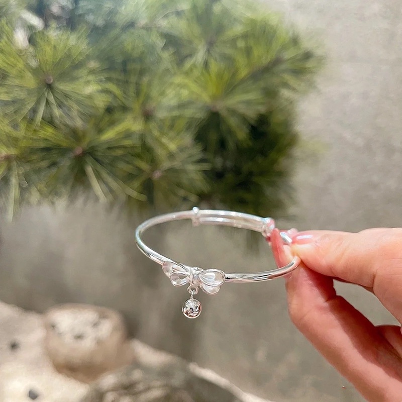 Gelang Tangan Rantai Fashion Gaya Korea Aksen Pita + Lonceng Warna Permen Untuk Perhiasan Wanita