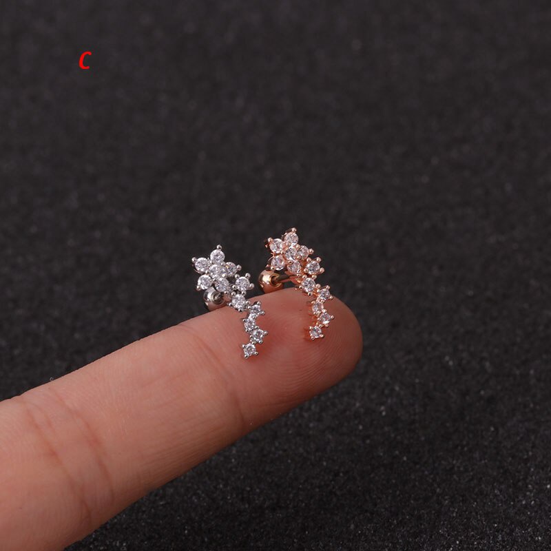 1Pc 0.8x6mm Bar Long Screw Back Stud Earring Piercing Luxury Cz Long Curved Cartilage Helix Rook Ear Piercing Jewelry