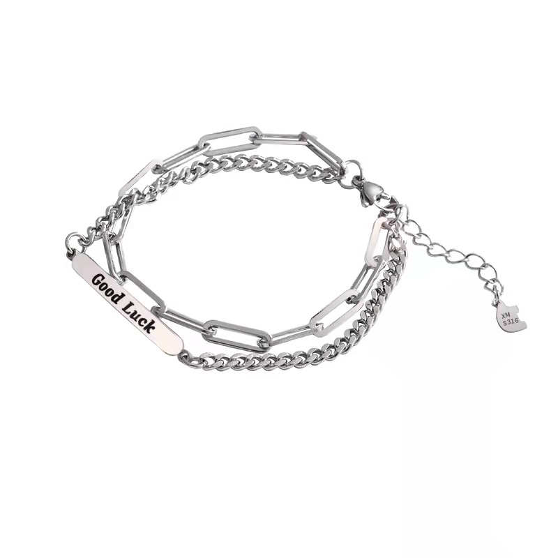 Gelang Bahan Titanium Steel Model Double Layer Gaya Hip Hop