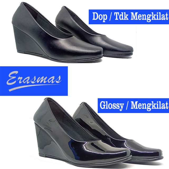 Sepatu Wedges Hitam Erasmas Hak 7 Cm Persit Bhayangkari Polwan Formal Kantor