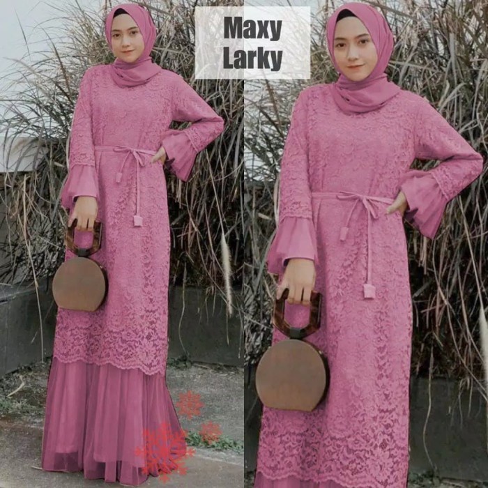 COD - Larky Maxi | Humaira | Agnia Dress Gamis Brukat Kondangan Muslim - Pink