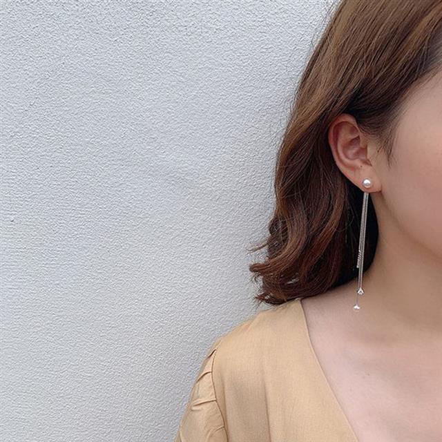 Sterling silver jarum Korea baru elegan rumbai liar panjang tetes telinga anting-anting wanita Korea