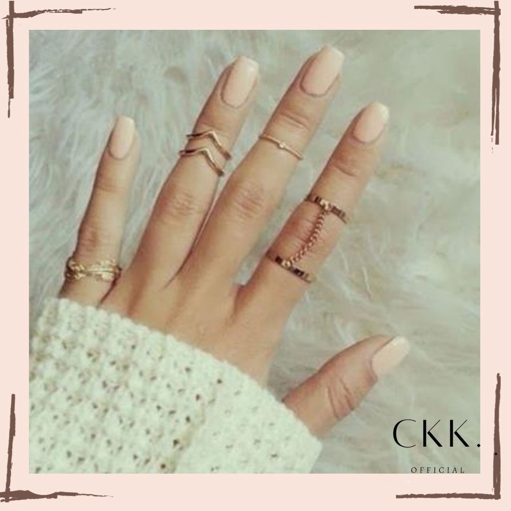 ➰CKK➰ 5 PCS Set Cincin Rantai Emas FA130 Model Terbuka Gaya Retro Korea