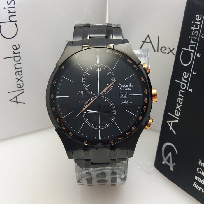 JAM TANGAN PRIA ALEXANDRE CHRISTIE 6467 BLACK ROSEGOLD ORIGINAL