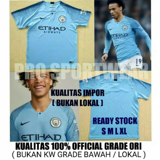Jersey Bola Manchester City Man City Home 2018 - 2019 Grade Ori