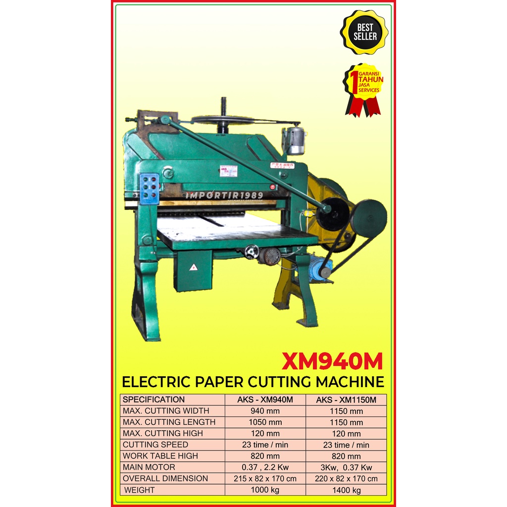 

Mesin Pemotong / Potong Kertas Electric Paper Cutting 94 x 12 cm 0.37 Kw, 2.2Kw - XM940M - Importir1989