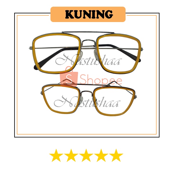 Kacamata Fashion Lensa Transparan Double Frame Glasses Untuk Pria dan Wanita Model Aviator Square Gaya Korea NOCASE