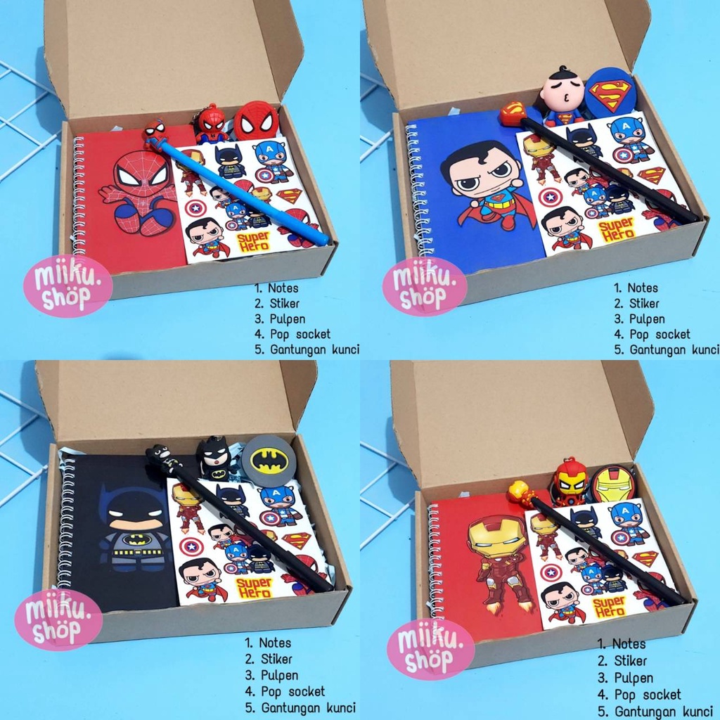 

HAMPERS GIFT BOX ANAK KARAKTER SPIDERMAN IRONMAN BATMAN SUPERMAN