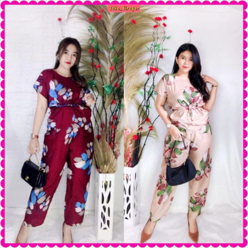 One Set Jumbo Tie Dye Setelan Celana Panjang Rayon XL Babydoll Bali Termurah Kekinian Motif Tangkai