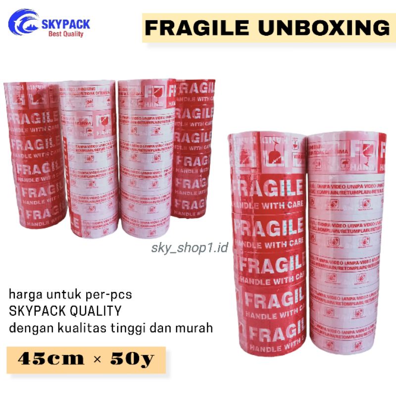 

LAKBAN FRAGILE VIDEO UNBOXING warna merah putih 45cm × 50y/Fragile (SKYPACK)