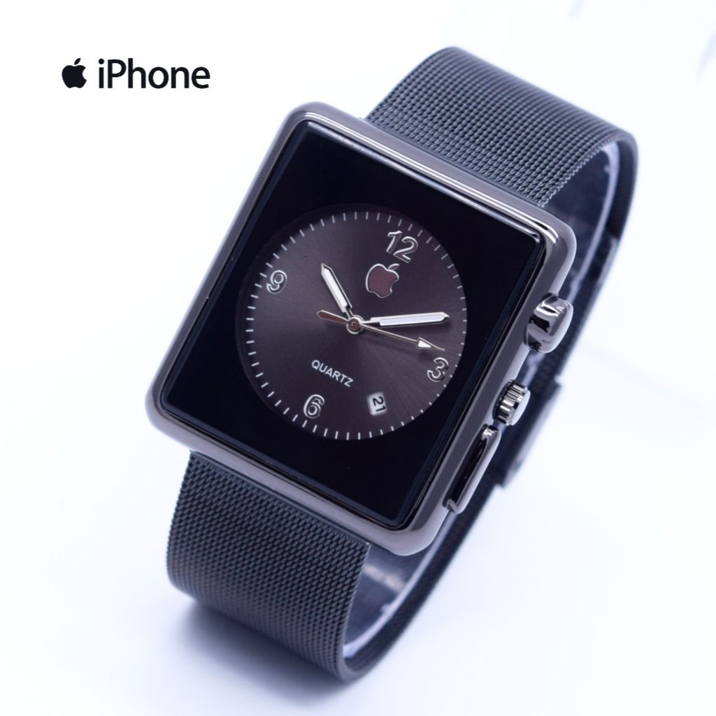 Jam Tangan Pria Cowok Iphone Watch Analog Pasir Full Black