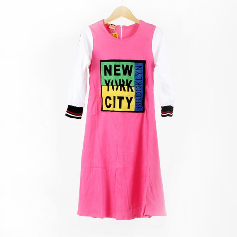 GAMIS ANAK PAKAIAN MUSLIM PEREMPUAN 2-7 TAHUN MOTIF NEW YORK CITY FREE HIJAB