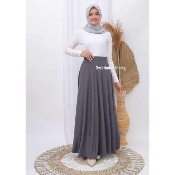 Rok Panjang Payung Polos Lebar Wanita Jersey Premium Import Rok Lebar Hitam Bawahan Wanita