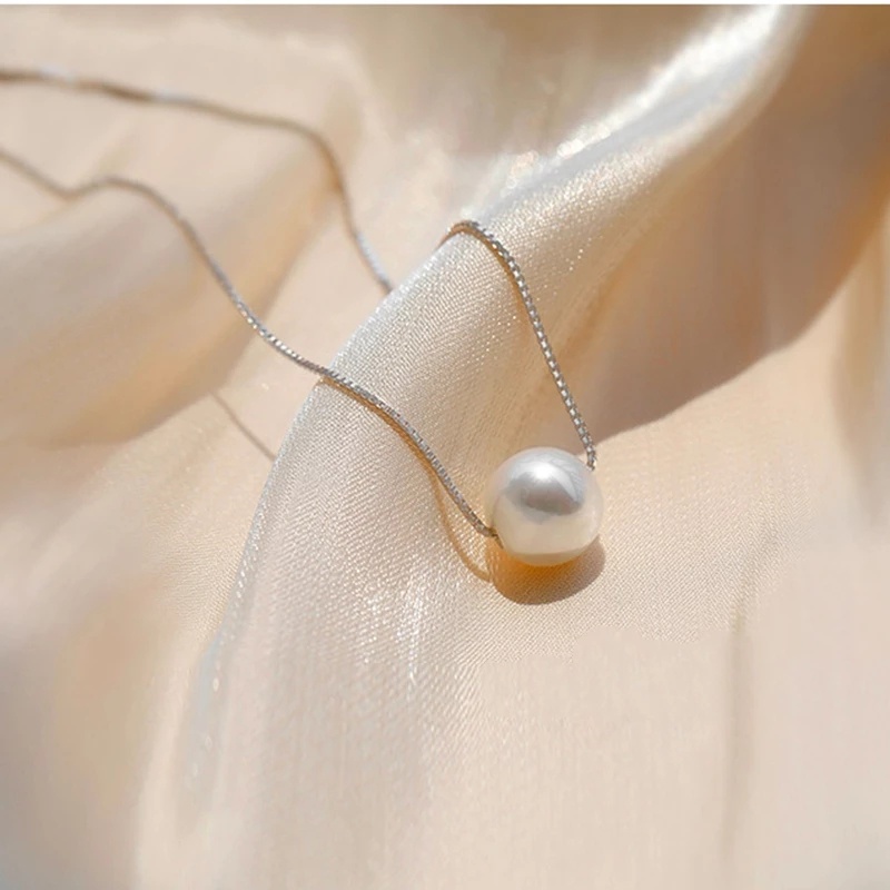 [ Women Fashion  Sliver Chain  White Pearl Pendant Necklace  ] [ Girlfriends Gifts Jewelry Accessories ]