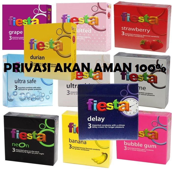 Kondom Fiesta All Night Bubble Gum Grape Strawberry Max Dotted Neon Ultra Safe Ultra Thin Party Pack