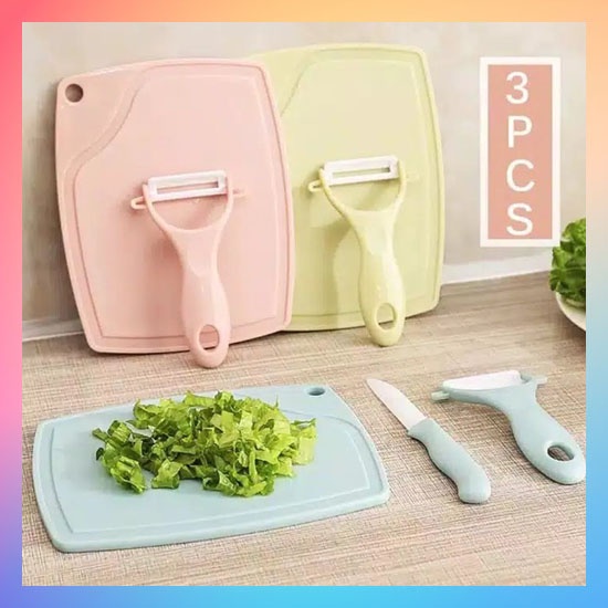 PISAU SET TALENAN 3IN1 STAINLESS PISAU PENGUPAS BUAH SAYUR DAPUR KNIFE PEELER FRUIT CHOPPING BOARD