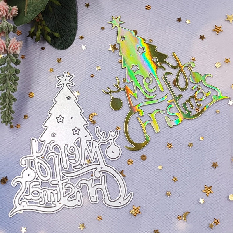 Cetakan Stensil Cutting Dies Motif Pohon Natal Bahan Metal Untuk Scrapbook / Craft DIY