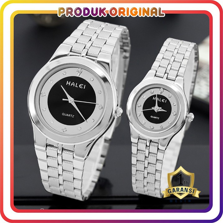 COD JAM TANGAN COUPLE HALEI ORIGINAL 463 RANTAI SILVER WATER RESISTANT STAINLES STEEL