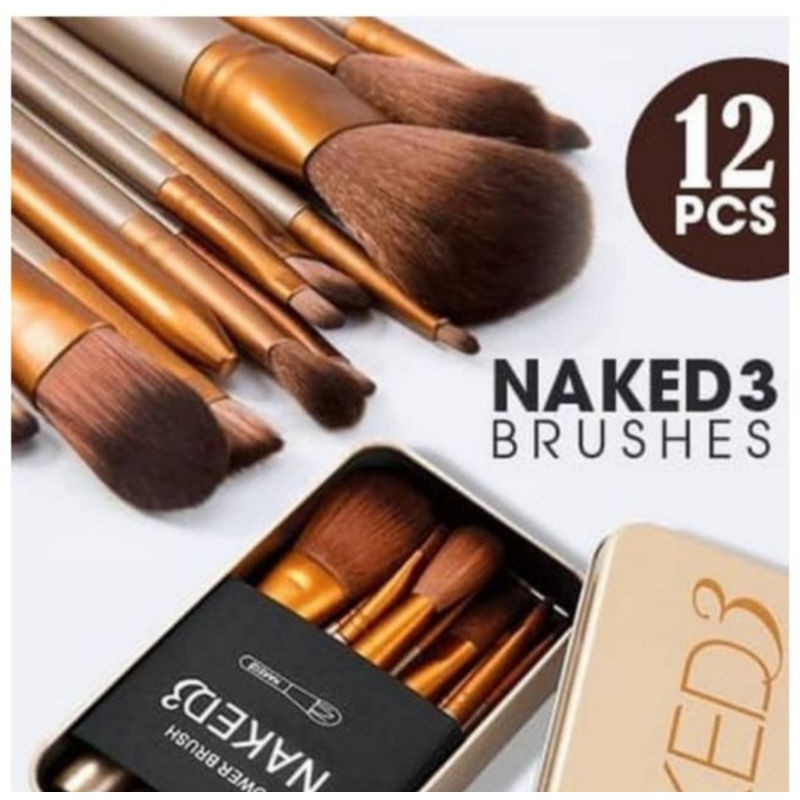 KUAS NAKED 3 / NAKED 3 BRUSH / KUAS NAKED 3 ISI 12PC / NAKED BRUSH TEMPAT KALENG