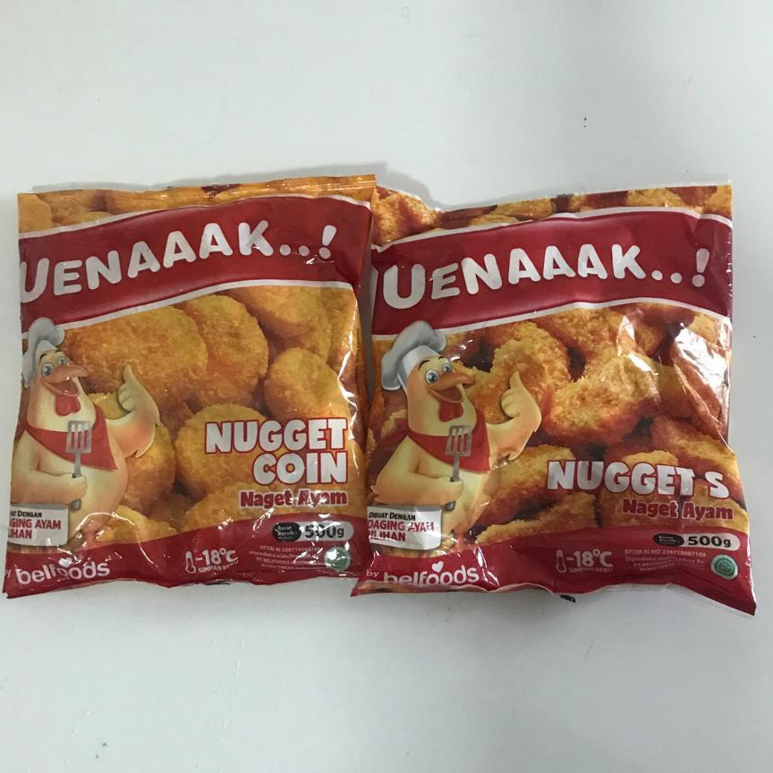 

BELFOODS UENAAAK CHICKEN NUGGET BENTUK S , COIN, STICK 500gram - NAGET AYAM NUGGET AYAM