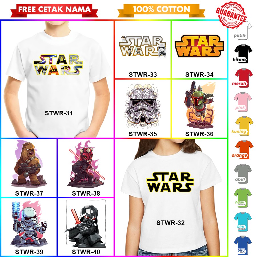 [FREE NAMA!!] Kaos Baju COUPLE  ANAK DAN STAR WARS BANYAK MOTIF