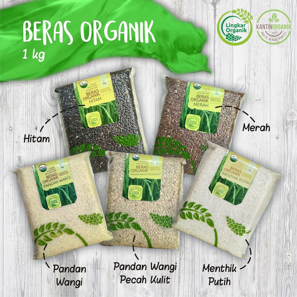 Beras Lingkar Organik - Beras Diet - Beras Merah/HItam/Putih/Coklat - Vakum 1kg