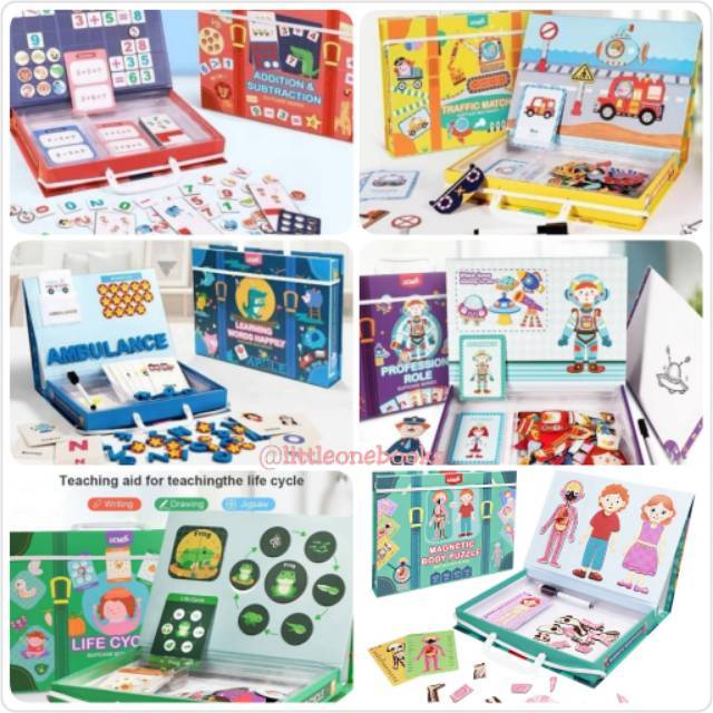 Magnetic suitcase / magnetic book body words vehicles life cycle profession / buku magnet anak