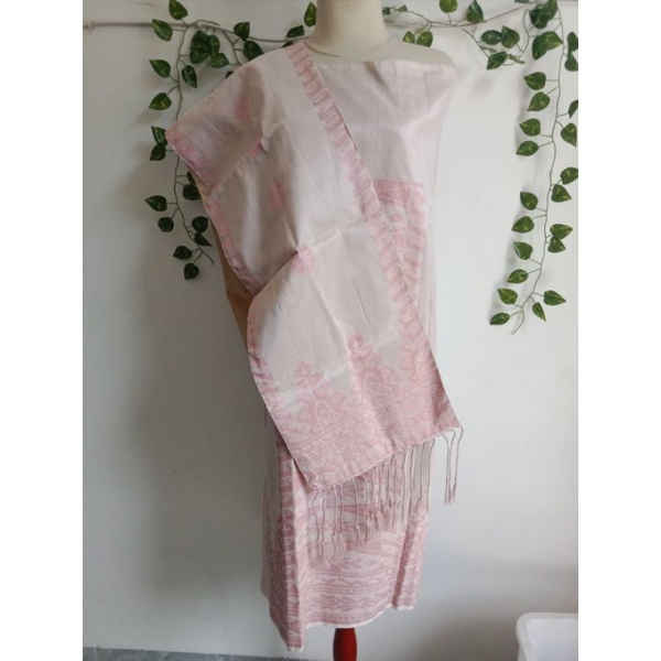 songket silungkang warna cream pink