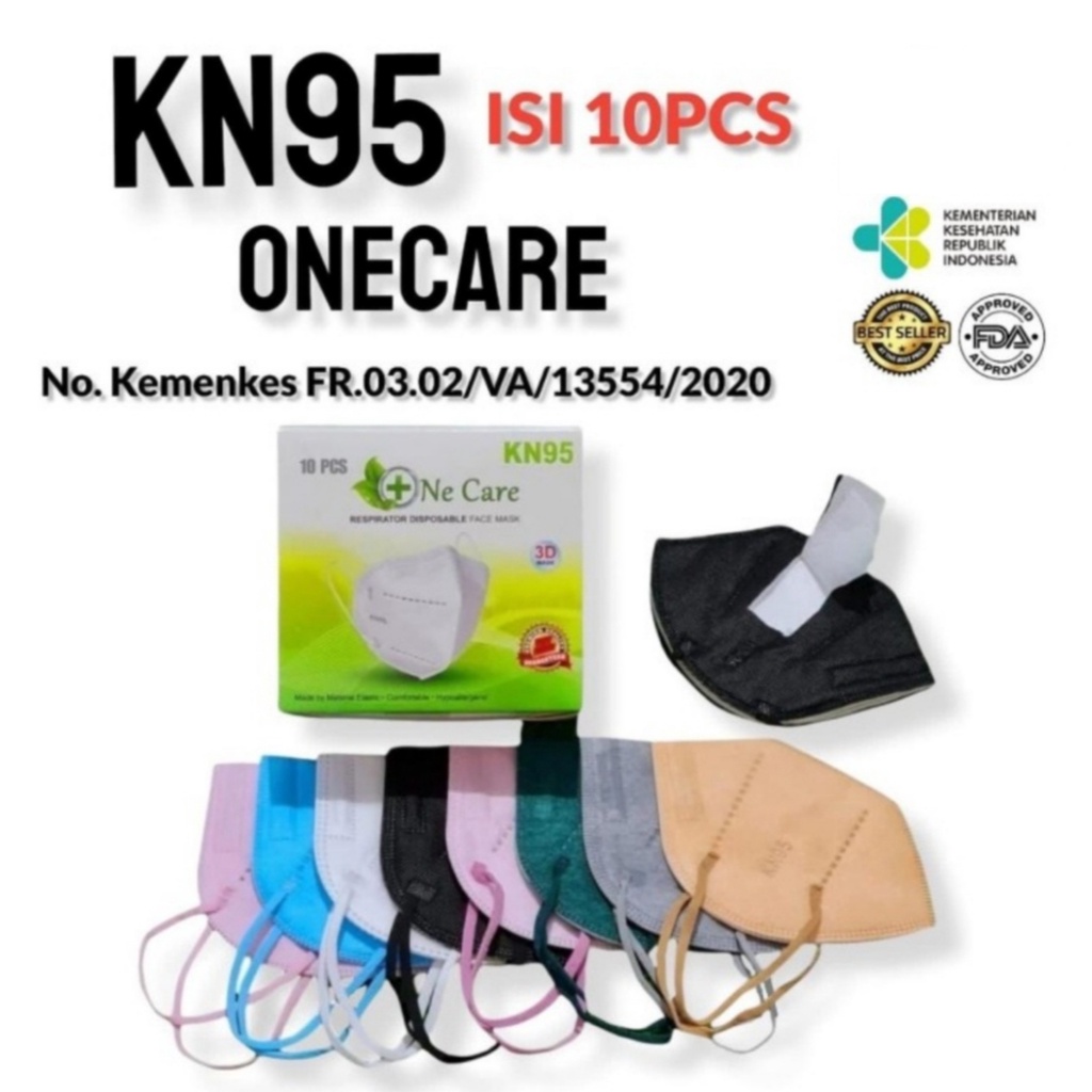 Masker KN95 OneCare 5 ply isi 10 pcs Putih Hitam Abu Abu Warna Warni Earloop Dewasa One Care 5 ply i