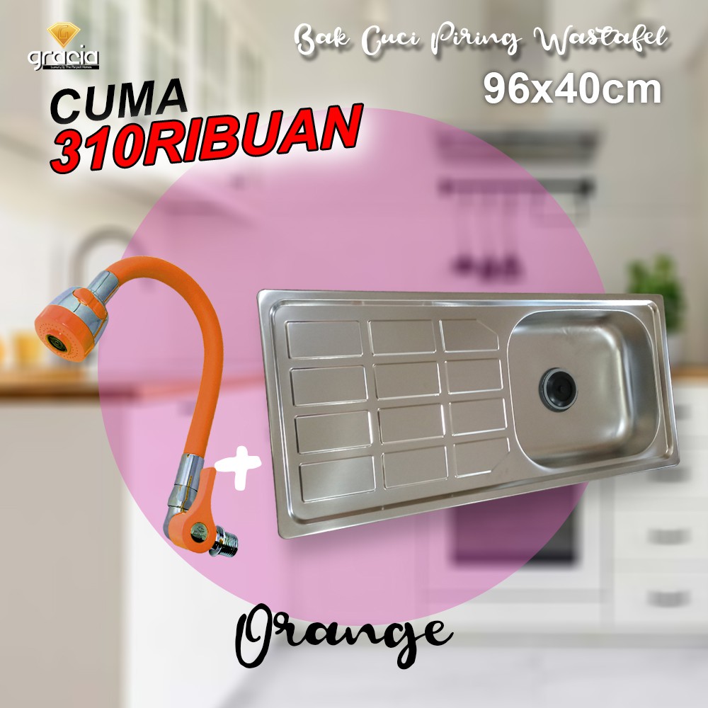 Bak Cuci Piring 96x40x14 cm GRACIA / Wastafel Tempat Cuci Piring Stainless / Kitchen Sink Bar Dapur GRATIS AFUR + SELANG + TEMPAT SABUN SUNLIGHT