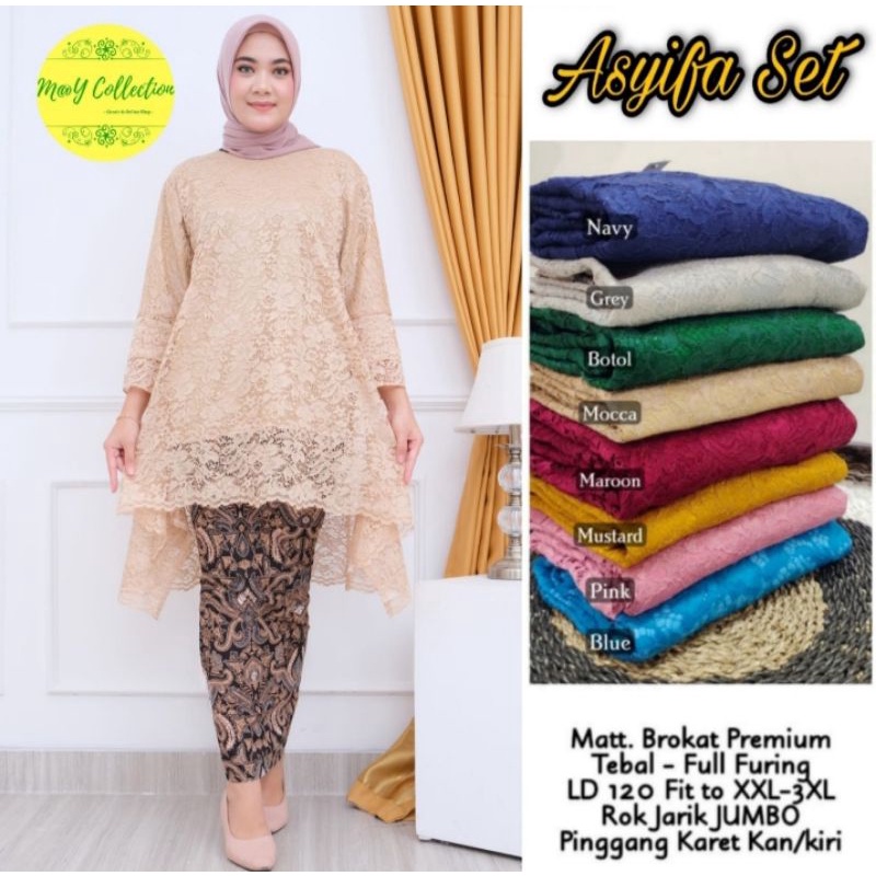 Setelan Rok Kebaya | Brokat Premium Tebal Full Furing | Ld 120 Fit XXL-3XL | Rok Jarik JUMBO
