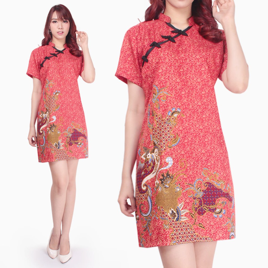 Dress Midi cheongsam Ravita Batik Imlek natal wanita
